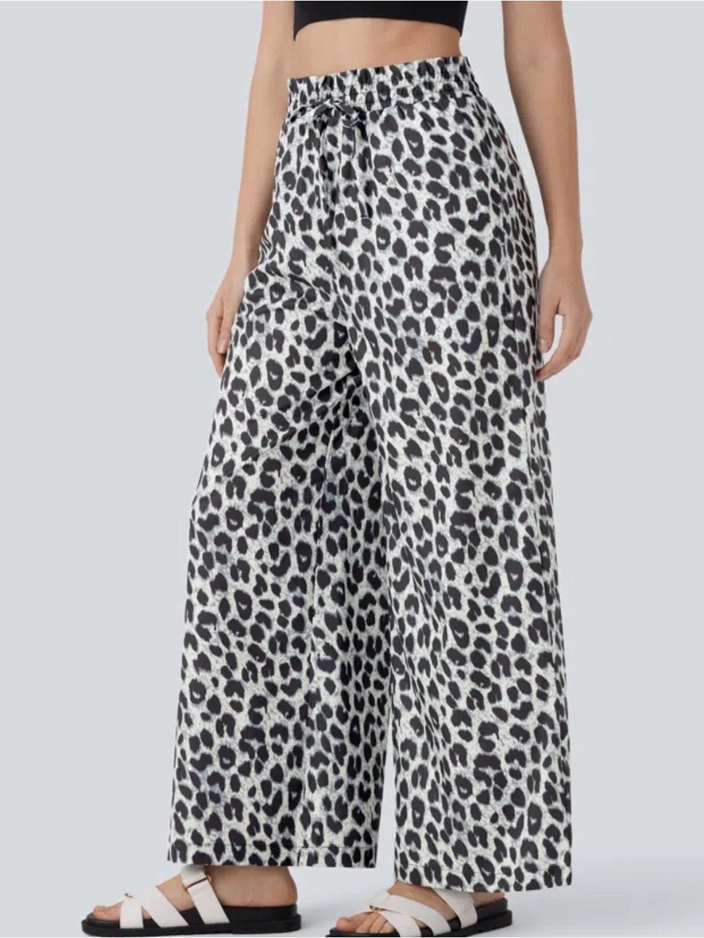 NWT Halara Leopard Print High Waisted Wide Leg Drawstring Casual Pants XS - Picture 7 of 9